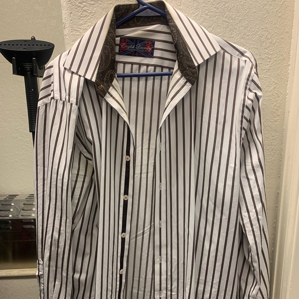 English Laundry mens dress shirt medium white and brown stripe